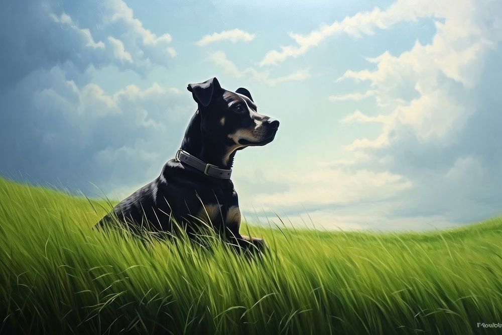 Grassland dog outdoors nature. AI generated Image by rawpixel.