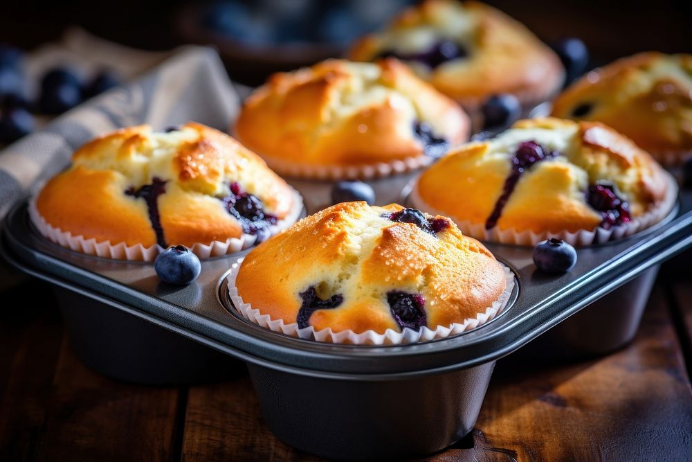 Blueberry muffins dessert baked fruit. AI generated Image by rawpixel.