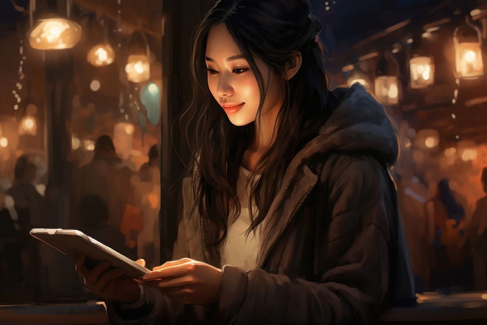 Woman using tablet portrait reading adult. AI generated Image by rawpixel.