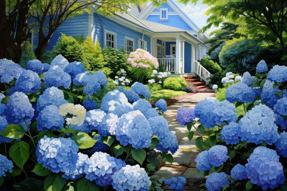 Hydrangea backyard architecture outdoors building. AI generated Image by rawpixel.