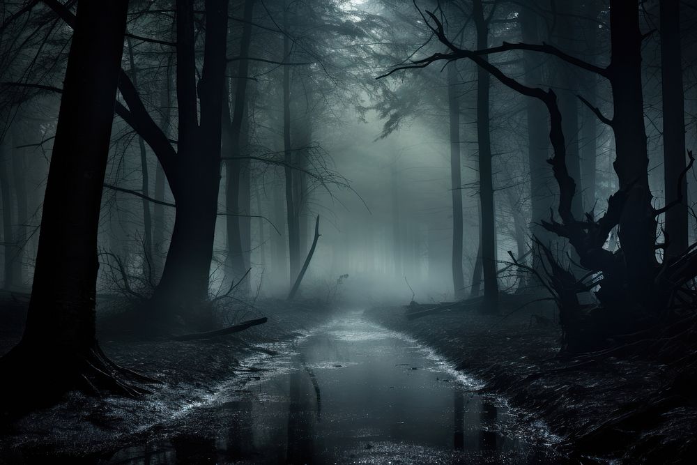 Misty woods woodland outdoors mystery. AI generated Image by rawpixel.