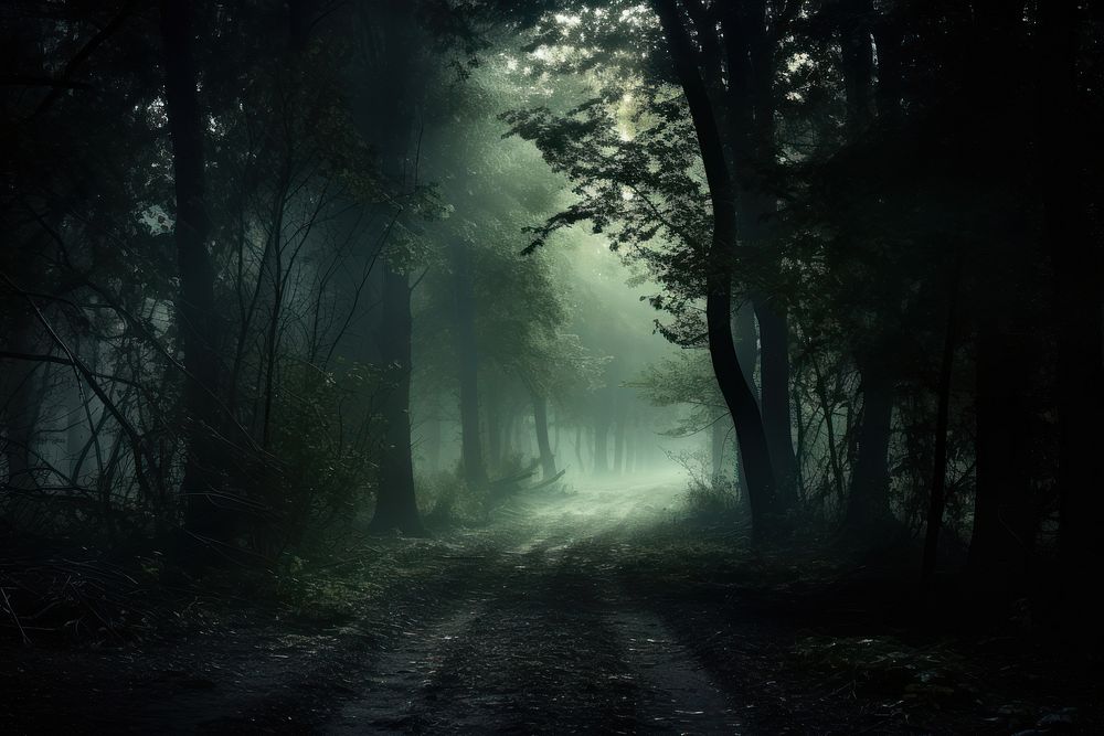 Misty woods landscape outdoors woodland. AI generated Image by rawpixel.