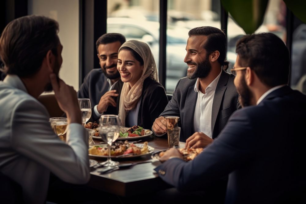 Sitting talking adult meal. AI generated Image by rawpixel.