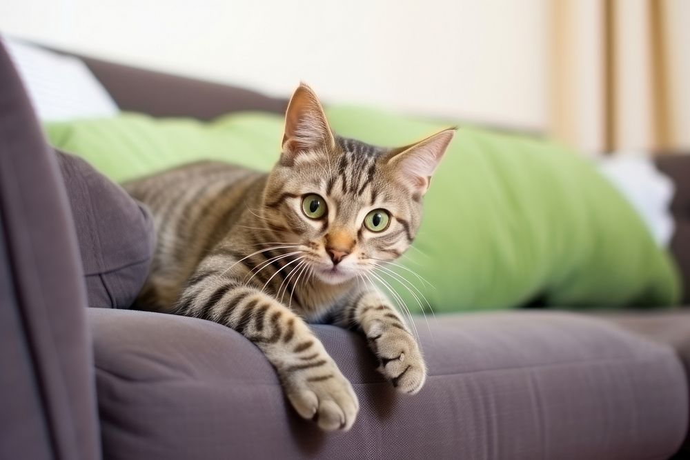Playful cat furniture cushion animal. AI generated Image by rawpixel.