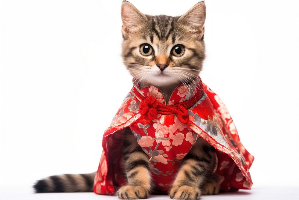 Cat wear cheongsam costume mammal animal kitten. AI generated Image by rawpixel.