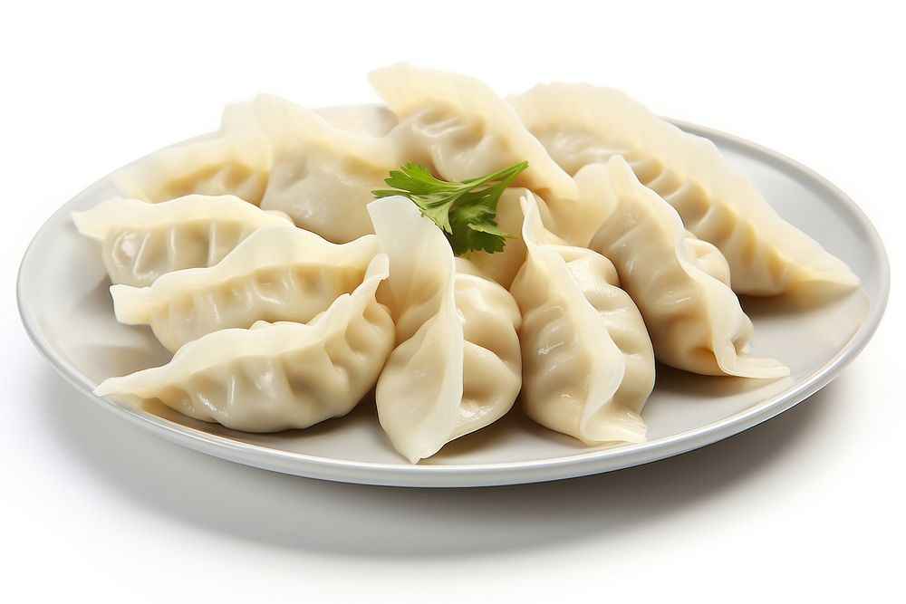 Dumplings plate food white background. AI generated Image by rawpixel.