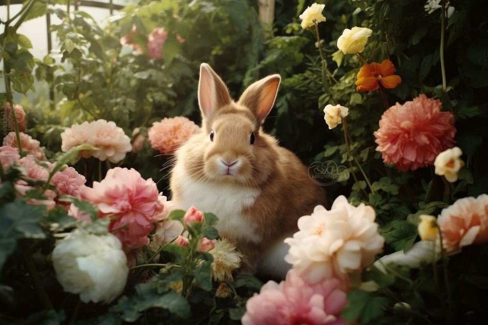 Rabbit bunny flower outdoors animal. | Premium Photo - rawpixel