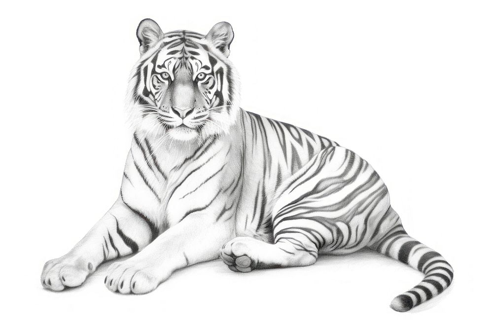  Tiger sit drawing sketch wildlife. AI generated Image by rawpixel.