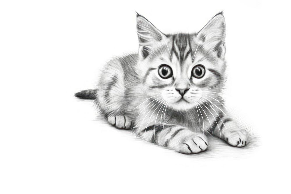  Kitten pet drawing sketch mammal. AI generated Image by rawpixel.