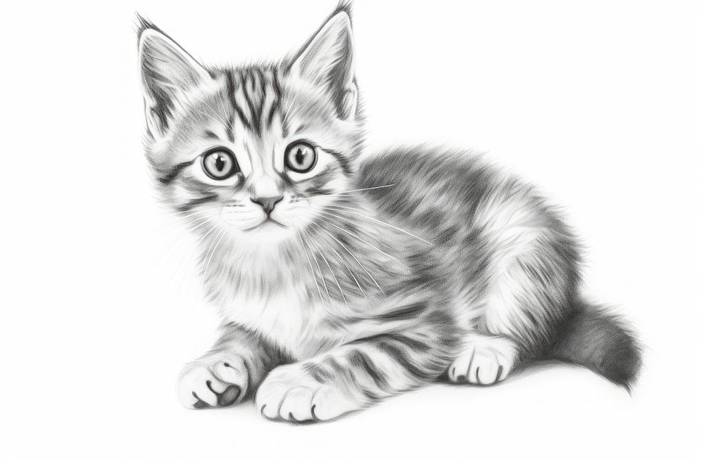  Kitten pet drawing sketch mammal. AI generated Image by rawpixel.