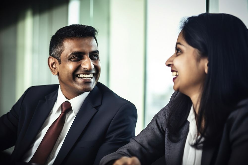 Indian business man laughing meeting adult. AI generated Image by rawpixel.