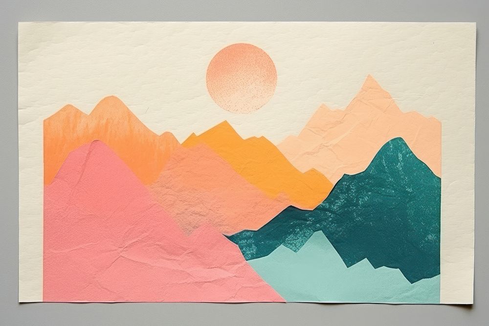 Mountain paper art painting. AI generated Image by rawpixel.
