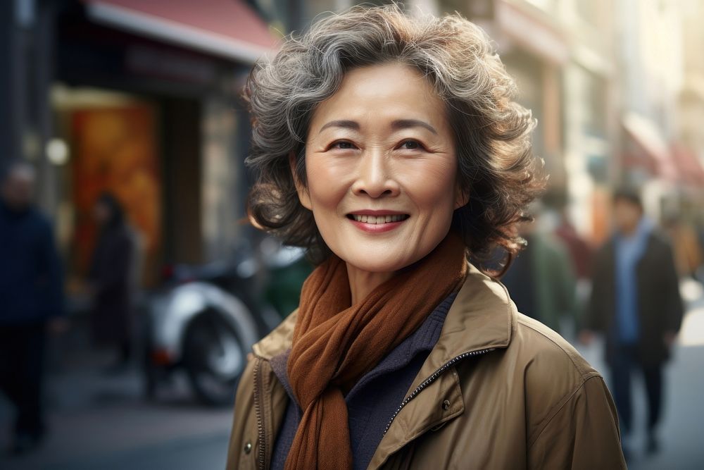 Chinese Woman portrait smiling street. AI generated Image by rawpixel.