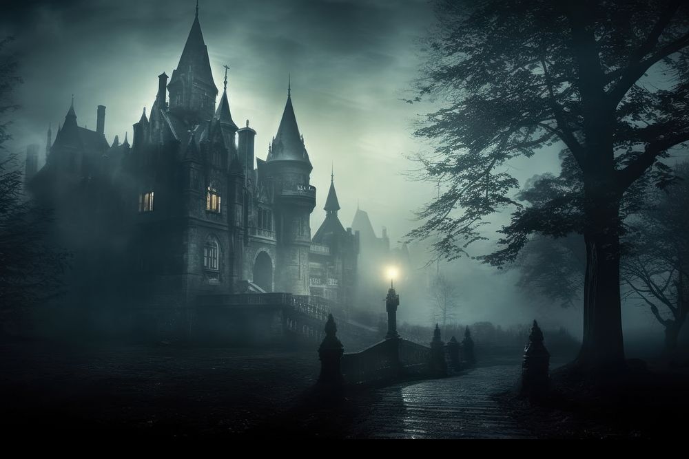 Spooky old gothic castle architecture building outdoors. 