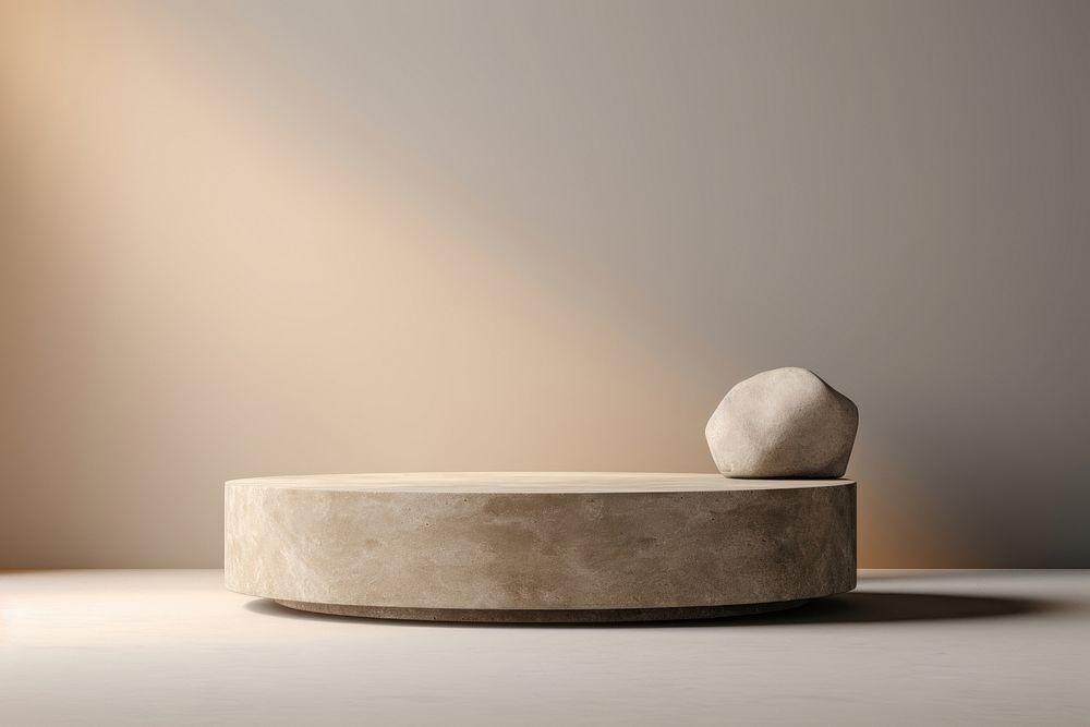 Stone Podium Mockup furniture table simplicity. AI generated Image by rawpixel.