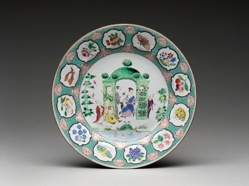 Plate with figures in arbor