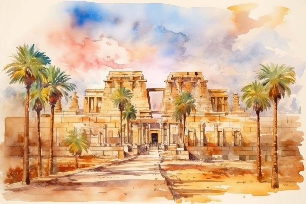Karnak Temple architecture building painting. AI generated Image by rawpixel.