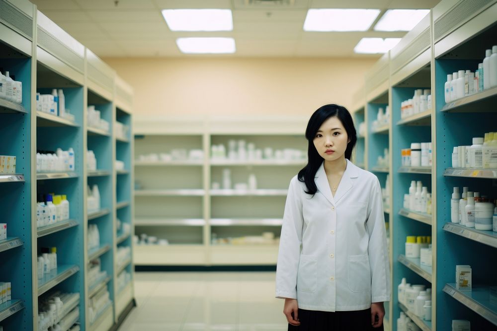 Pharmacy standing adult shelf. AI generated Image by rawpixel.