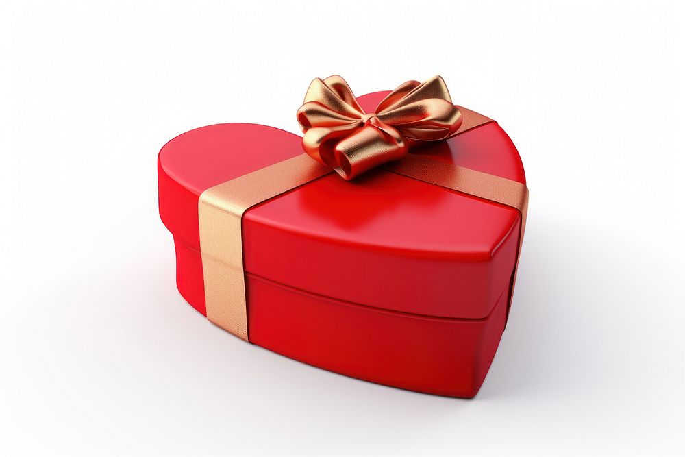 A heart shape gift box ribbon white background celebration. AI generated Image by rawpixel.