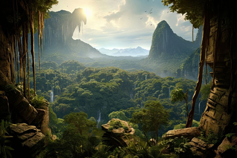 Jungle tree landscape mountain. AI generated Image by rawpixel.