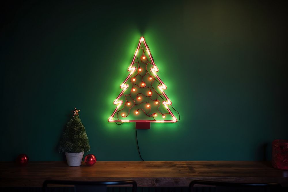 Christmas tree neon sign decoration light night. AI generated Image by rawpixel.