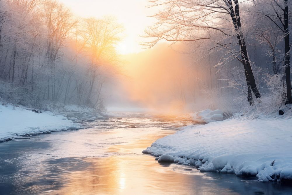 Winter landscape outdoors sunrise nature. AI generated Image by rawpixel.