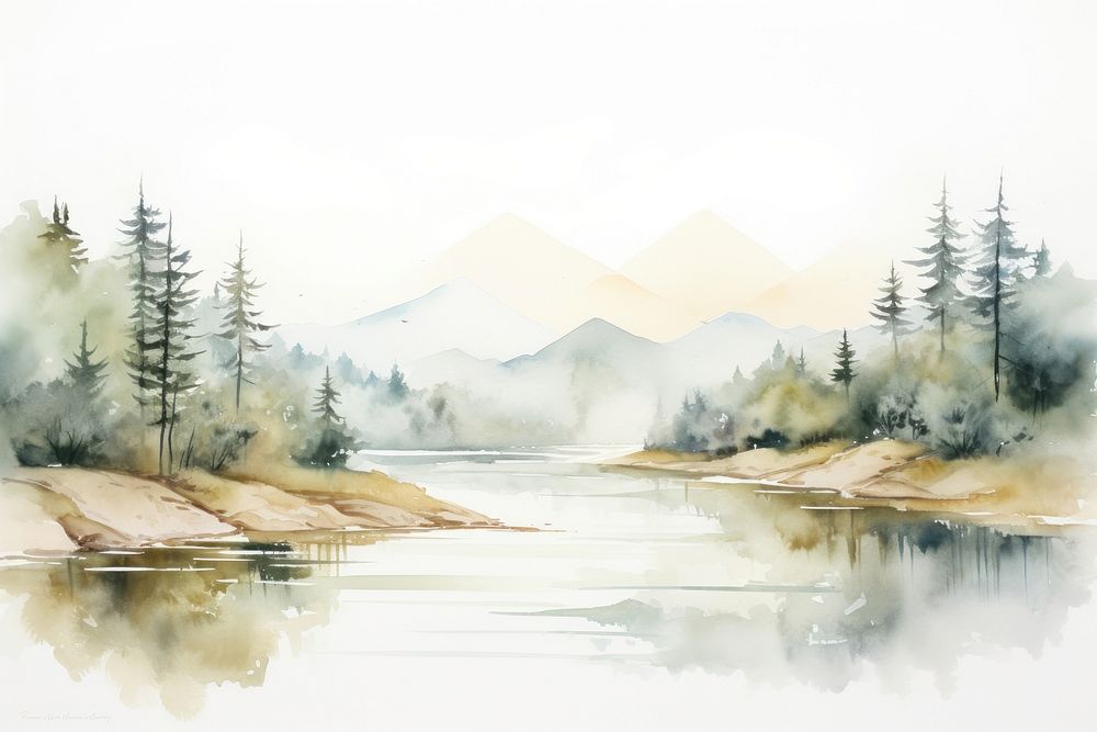 River landscape outdoors painting nature. | Premium Photo Illustration ...