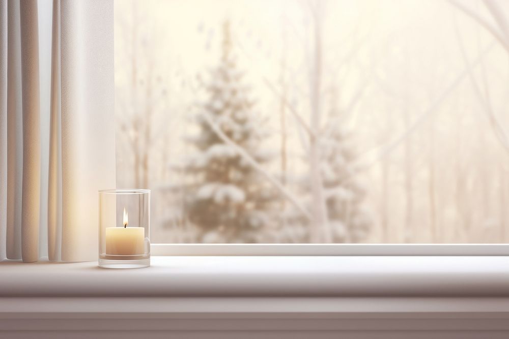 White candle window transparent windowsill. AI generated Image by rawpixel.