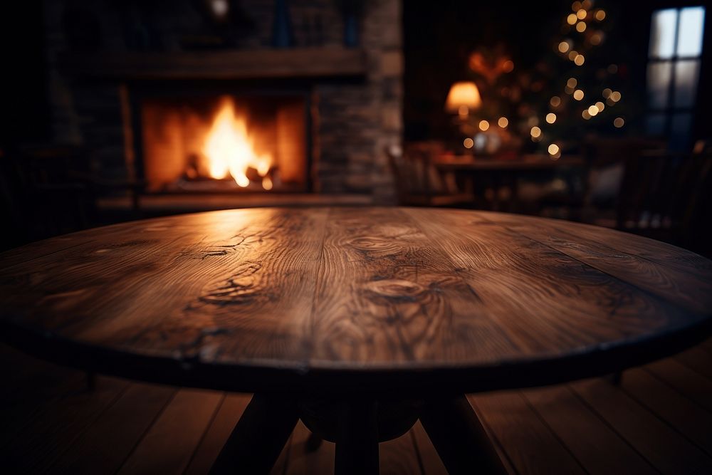 Fireplace table wood furniture. AI generated Image by rawpixel.