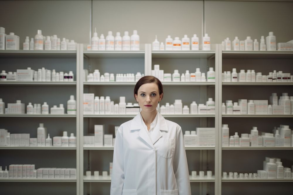Pharmacy standing adult shelf. AI generated Image by rawpixel.