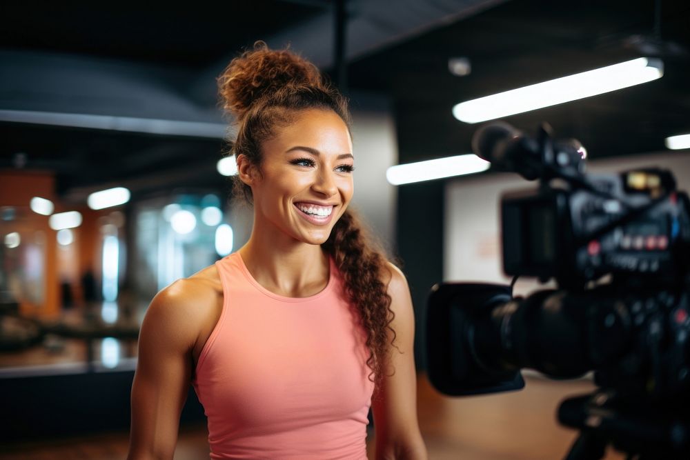 Workout vlog smile adult photo. AI generated Image by rawpixel.