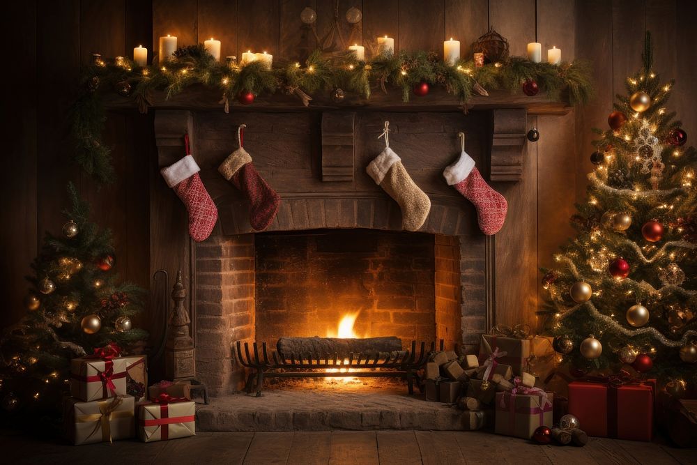 Fireplace christmas hearth anticipation. AI generated Image by rawpixel.