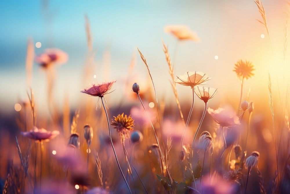 Wild flowers nature backgrounds landscape. AI generated Image by rawpixel.