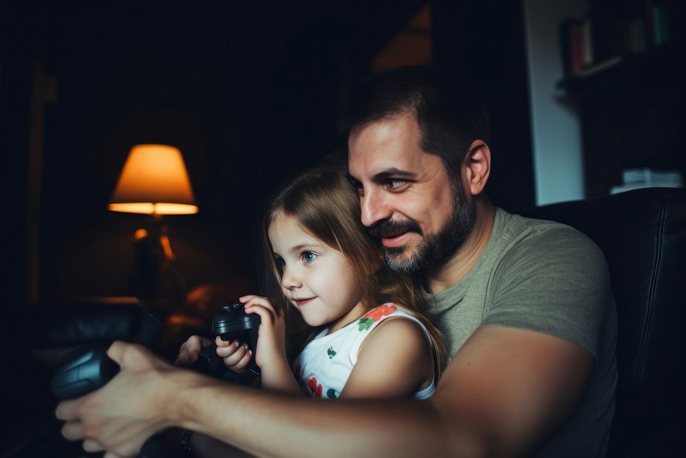 Child dad Gaming photography. AI generated Image by rawpixel.