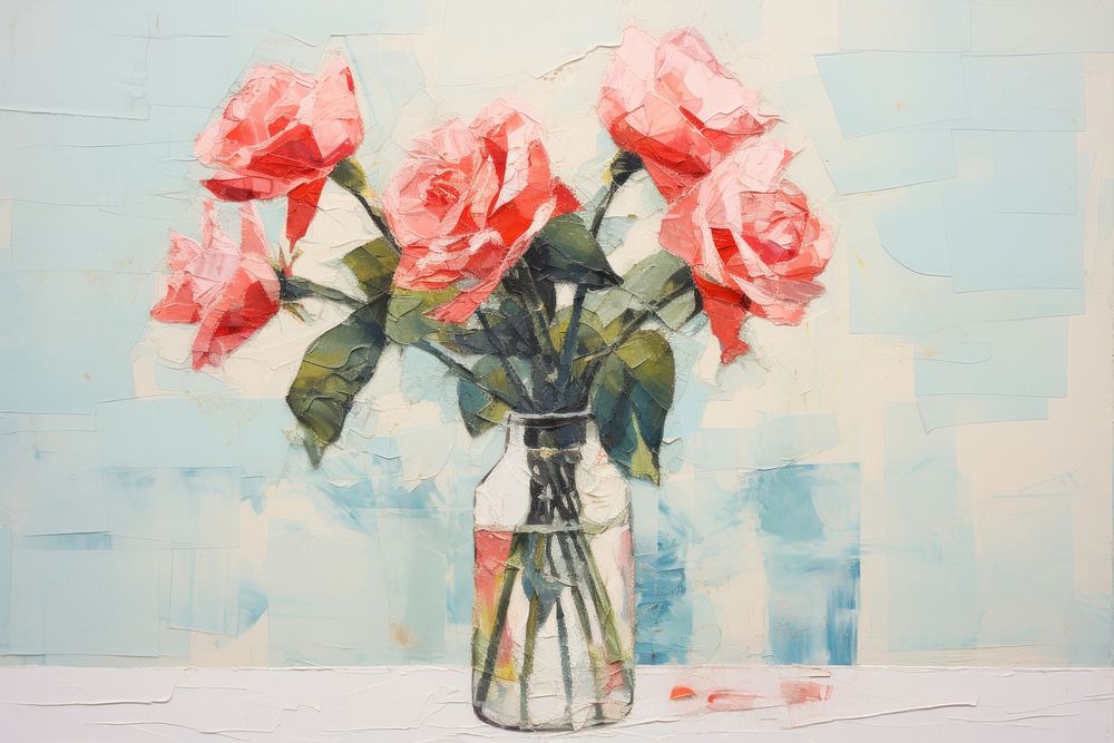 Rose vase art painting flower plant. AI generated Image by rawpixel.