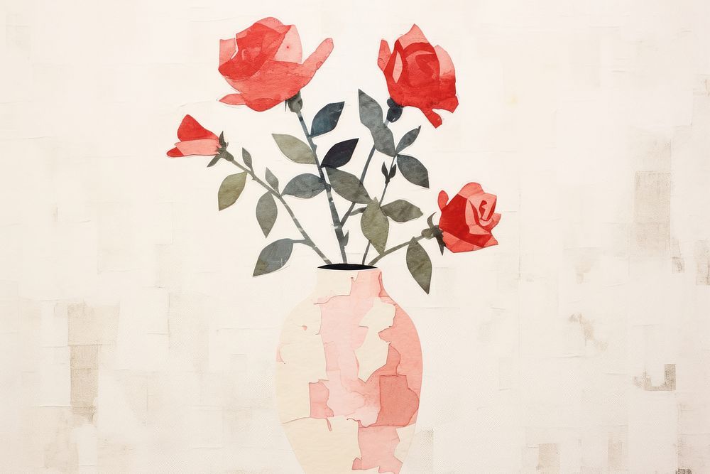 Rose vase art painting flower petal. AI generated Image by rawpixel.