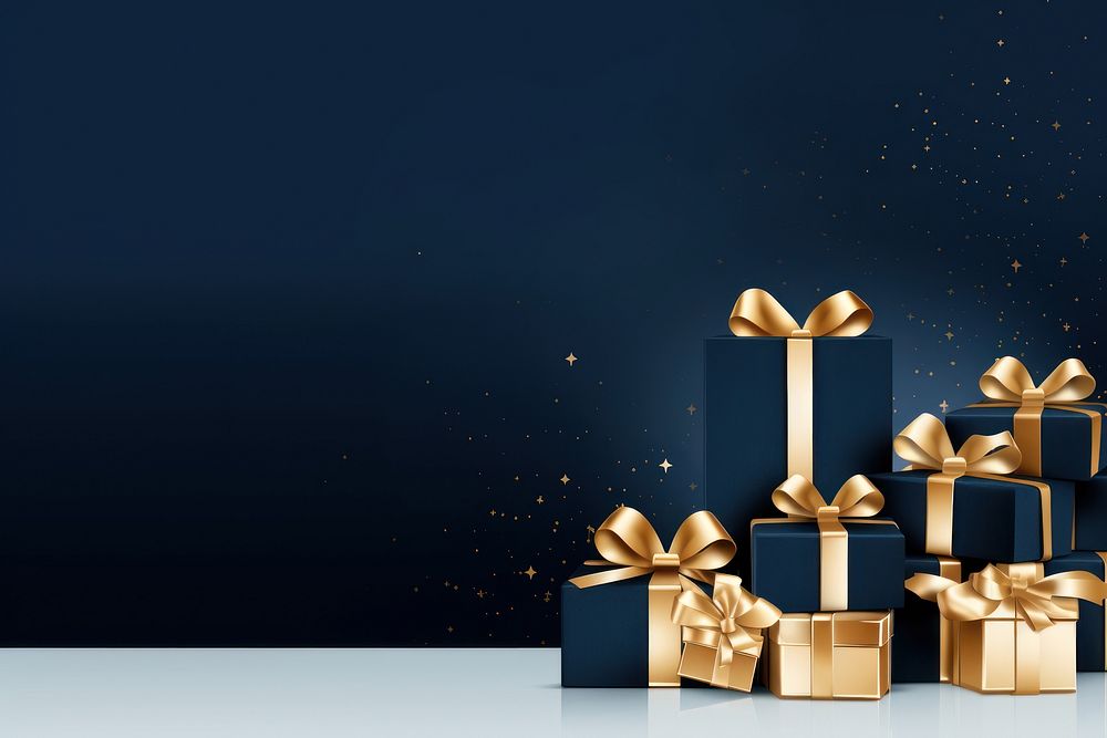 Gold white present boxes frame gift blue illuminated. AI generated Image by rawpixel.