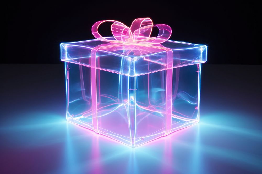 Gift neon box illuminated. AI generated Image by rawpixel.