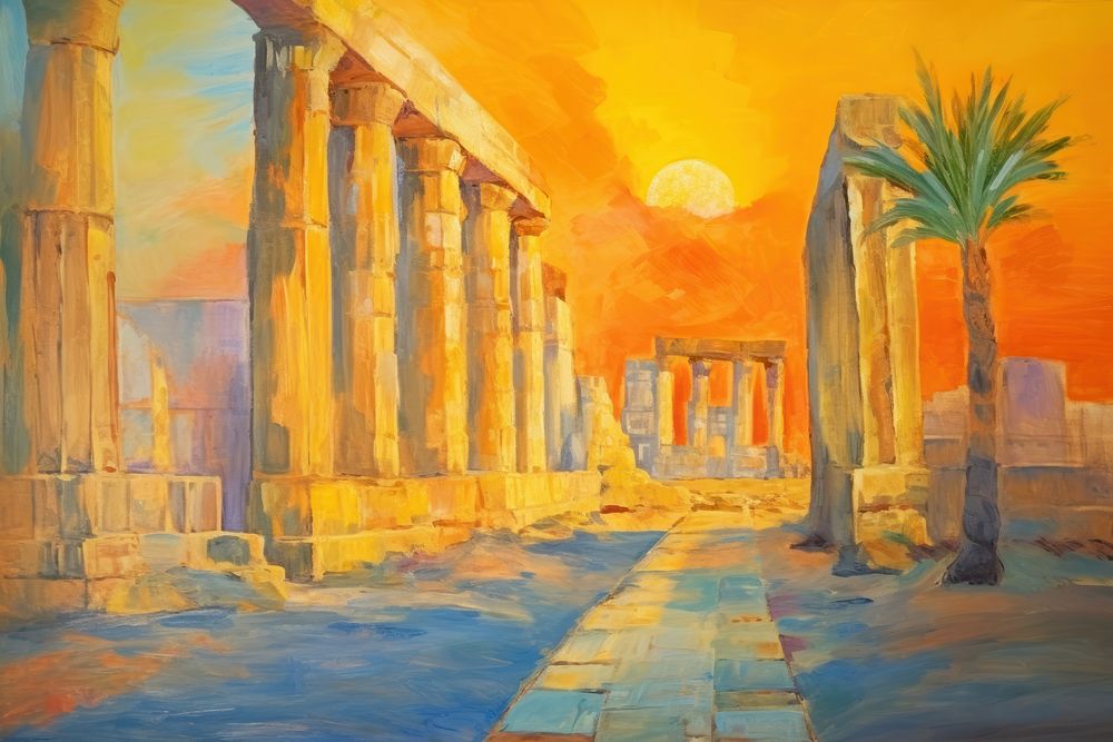 Luxor Temple painting temple city. AI generated Image by rawpixel.