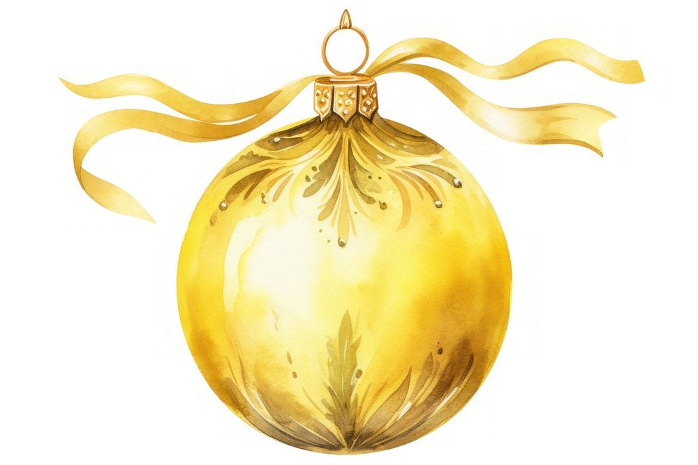 Christmas bauble yellow gold white background. AI generated Image by rawpixel.
