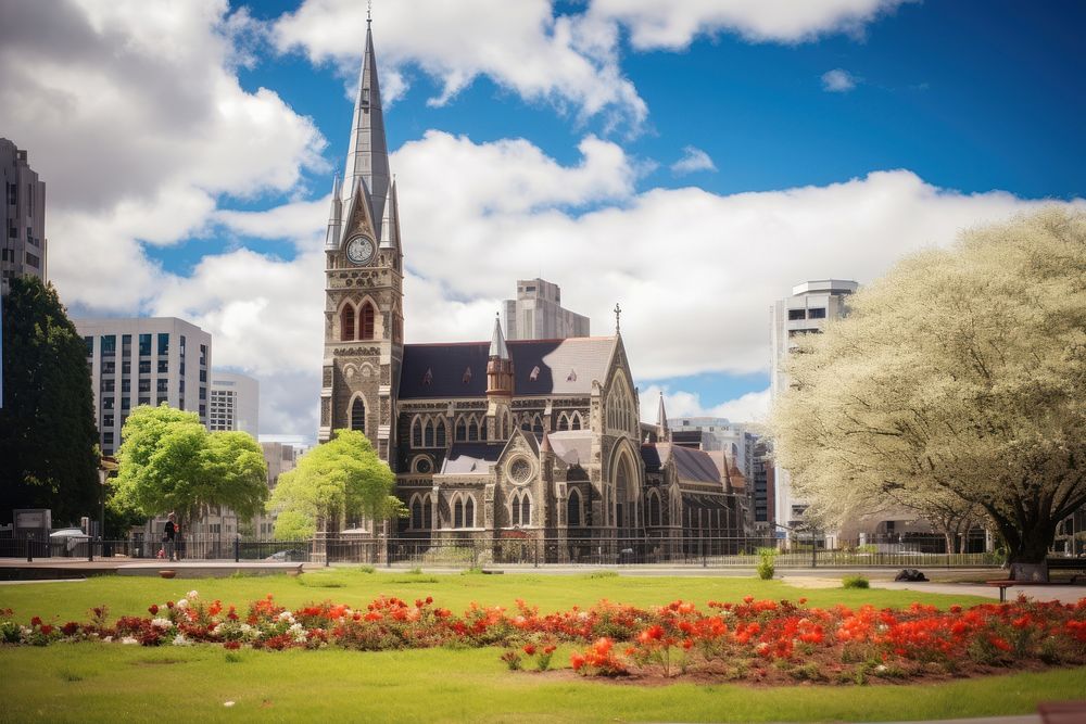 Christchurch architecture cityscape landscape. AI generated Image by rawpixel.