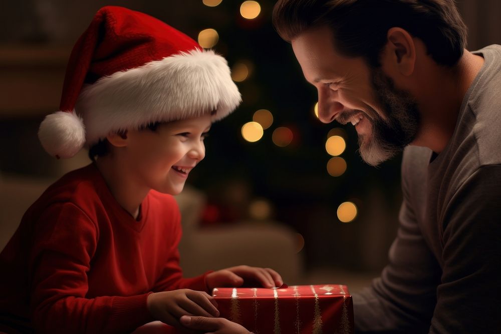 Celebrating christmas father child adult. AI generated Image by rawpixel.