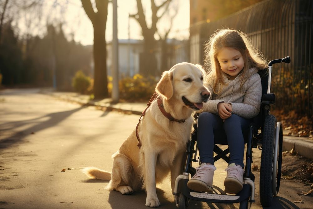 Dog wheelchair girl sitting. AI generated Image by rawpixel.