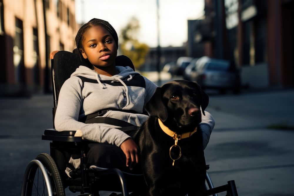 Wheelchair dog girl photography. AI generated Image by rawpixel.