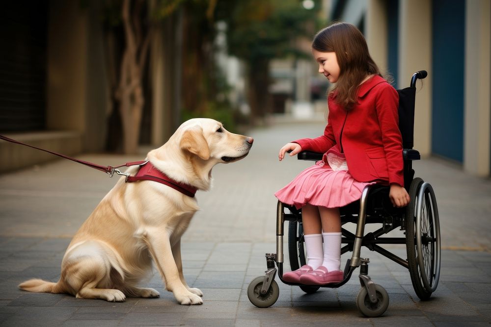 Dog wheelchair girl mammal. AI generated Image by rawpixel.