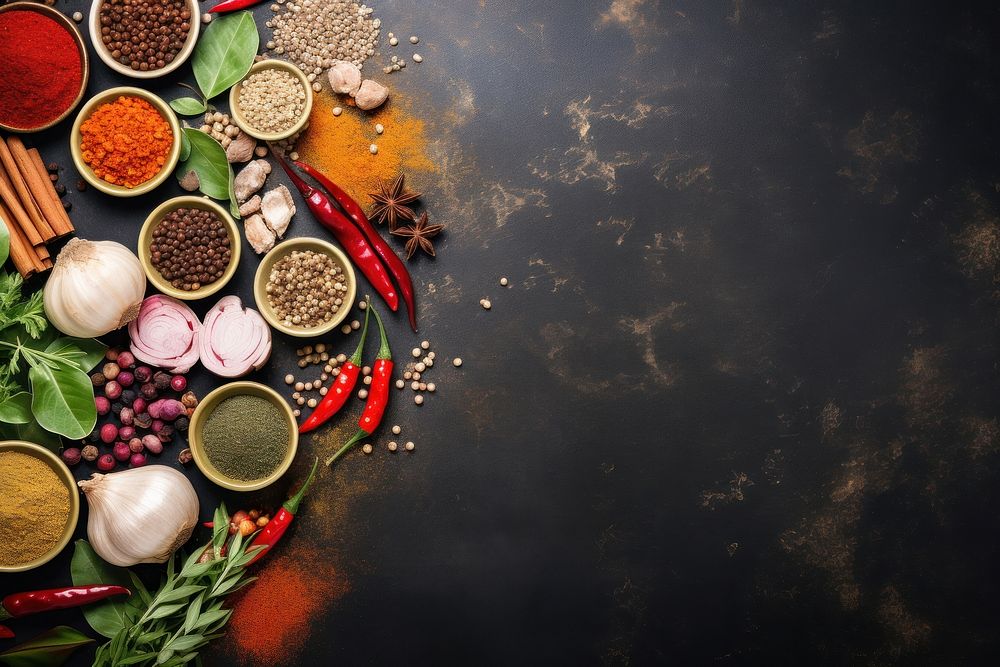 Asian food ingredients mix spice herbs arrangement. AI generated Image by rawpixel.