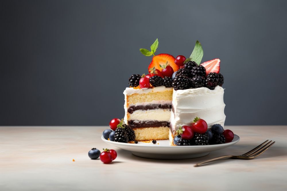 Delicious cake fruit blackberry dessert. AI generated Image by rawpixel.