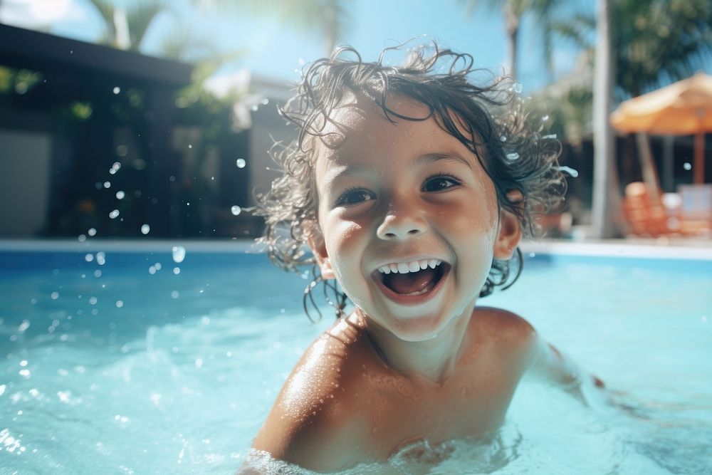 Swimming outdoors laughing portrait. AI generated Image by rawpixel.