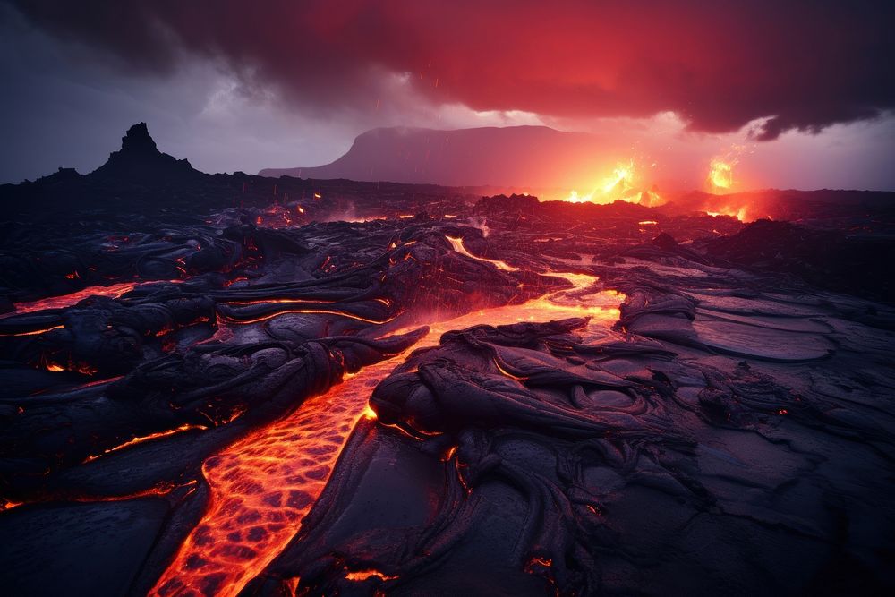 Volcano nature lava landscape. AI generated Image by rawpixel.