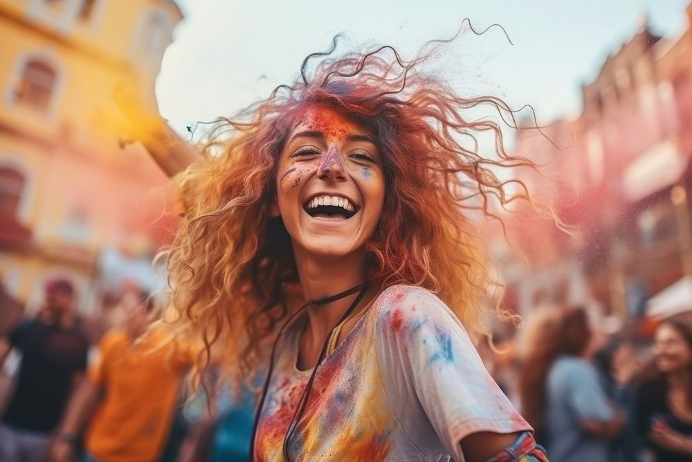 Woman festival laughing portrait. AI generated Image by rawpixel.